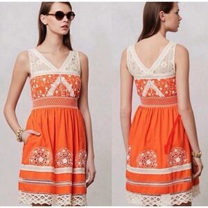 Antropologie Moulinette Soeurs Dress Womens 2 Orange Aniko Lace Crochet NEW $168